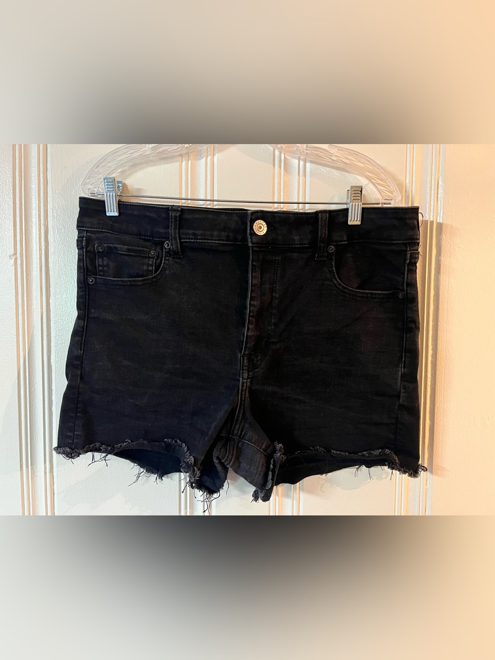 American Eagle Outfitters Black Frayed Hem Denim Shorts
